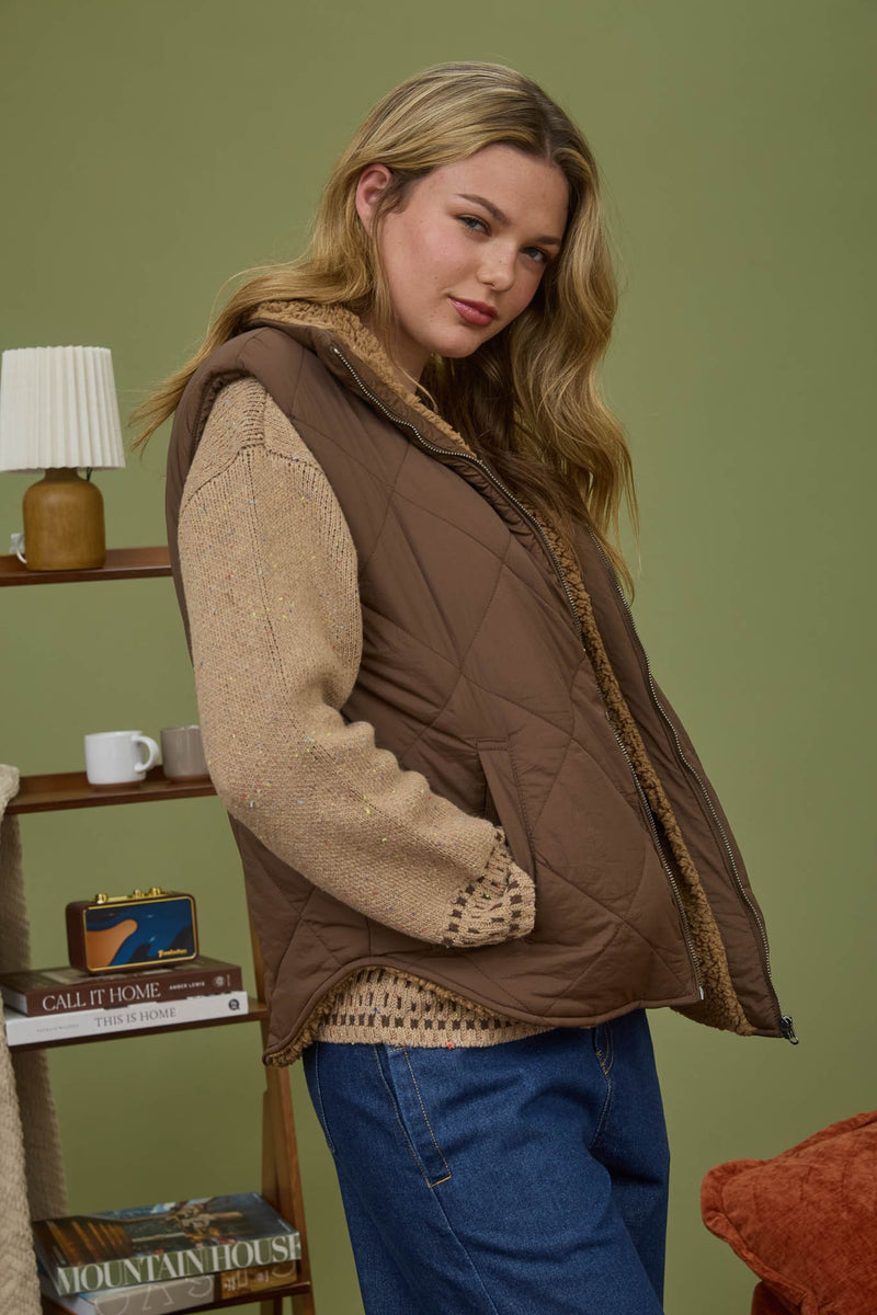 Raelynn Quilted Fleece Lined Vest, Dark Brown