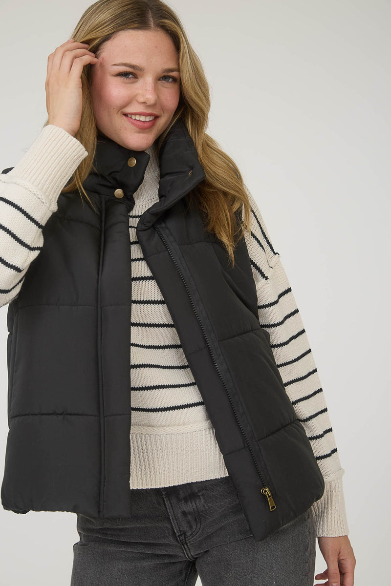 Liv Solid Zip Up Puffer Vest, Black