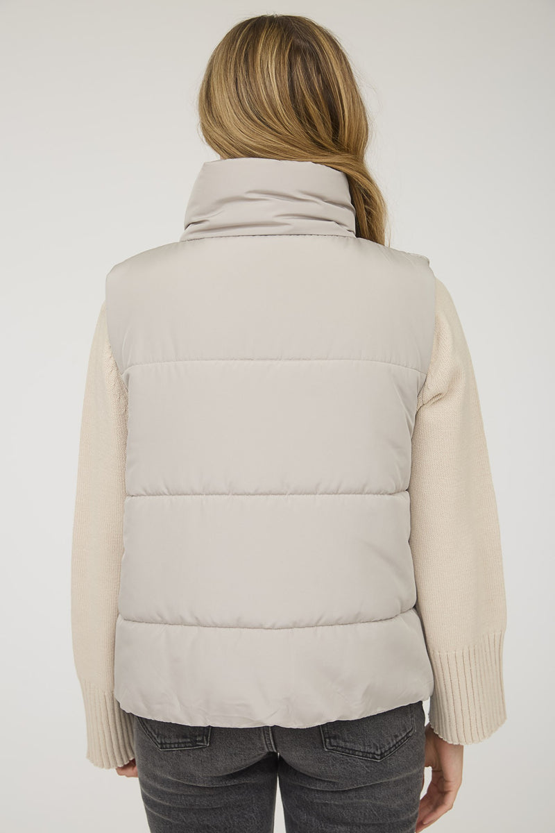 Liv Solid Zip Up Puffer Vest, Cement