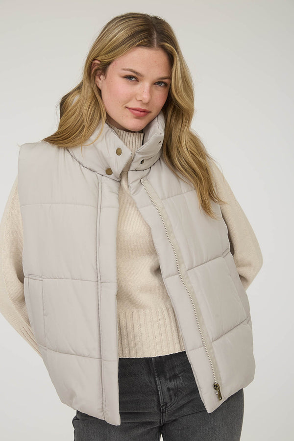 Liv Solid Zip Up Puffer Vest, Cement