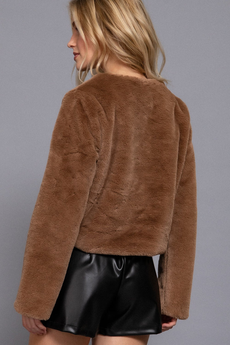 Martha Faux Fur Crop Blazer, Mocha