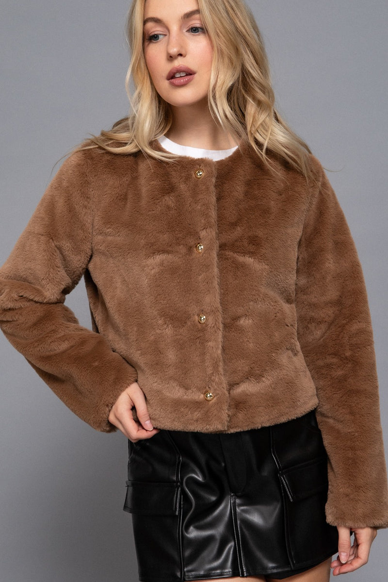 Martha Faux Fur Crop Blazer, Mocha