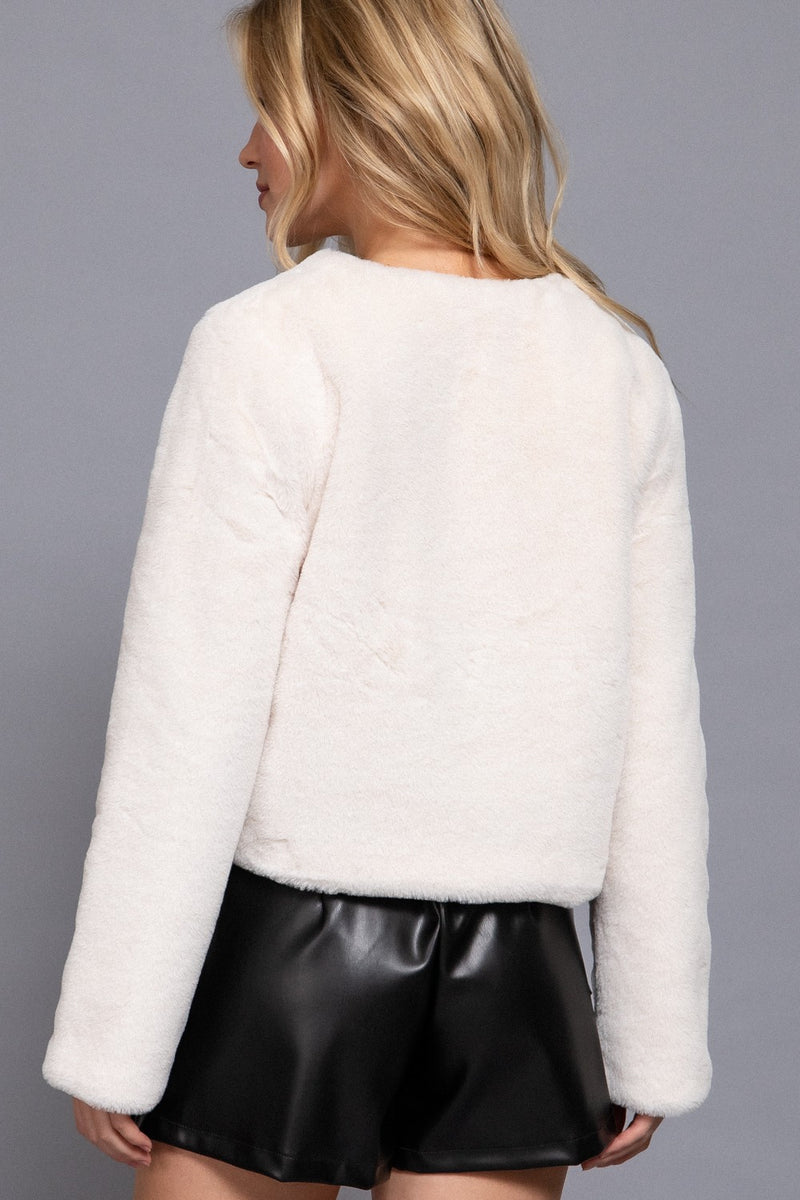 Martha Faux Fur Crop Blazer, Cream