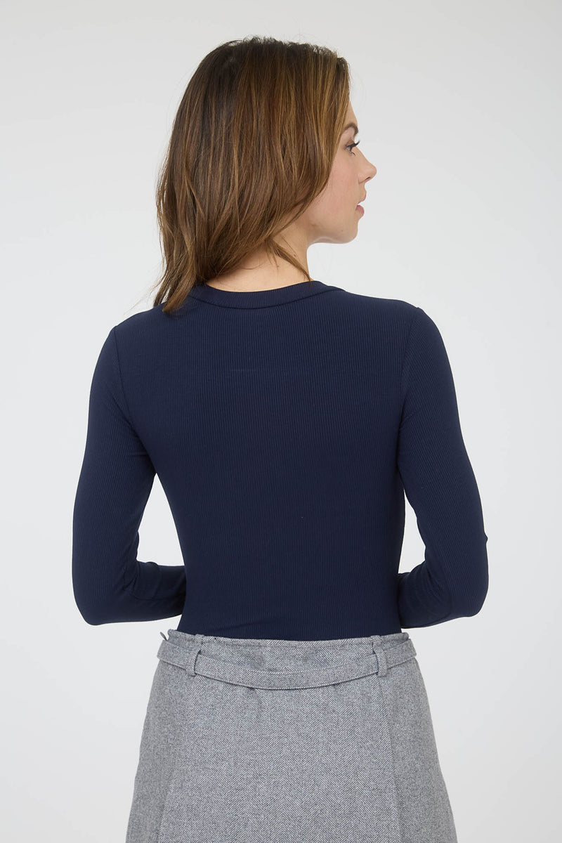 Nora Long Sleeve Bodysuit, Navy