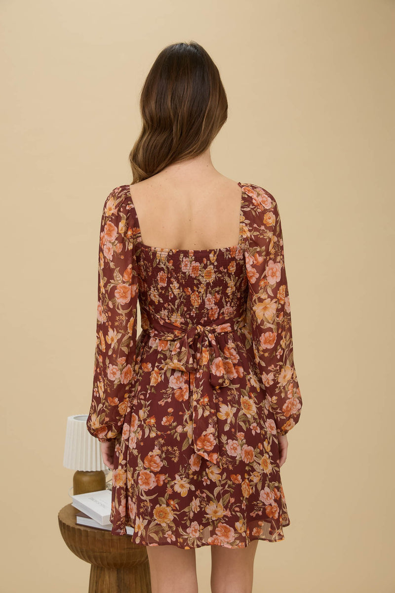 Ivy Sweetheart Neck Mini Dress, Burgundy Multi