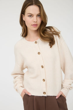 Aria Rib Trim Round Neck Cardigan, Ivory