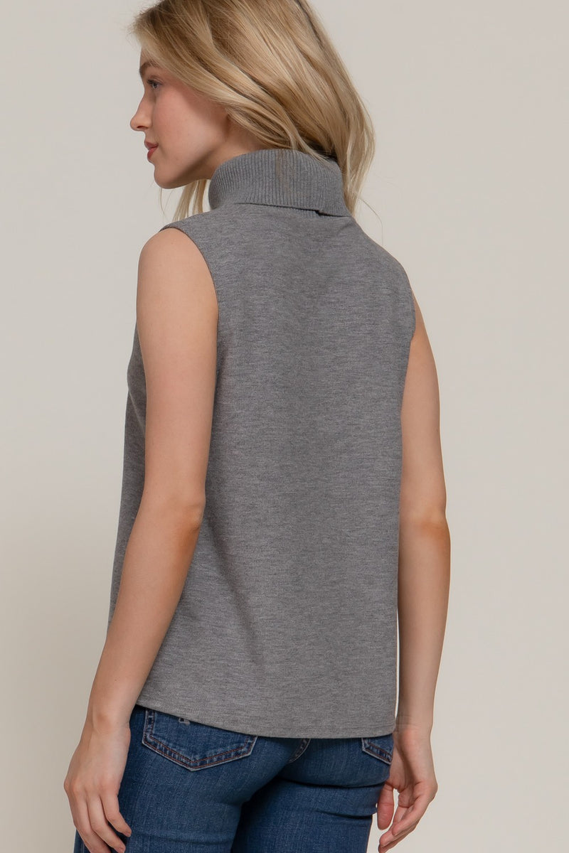 Zoe Sleeveless Turtle Neck Top, Heather Grey