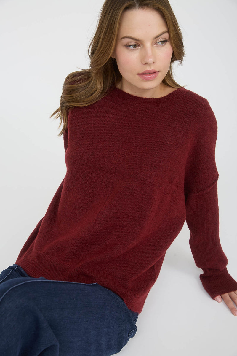 Noa Front Seam Detail Sweater, Burgundy