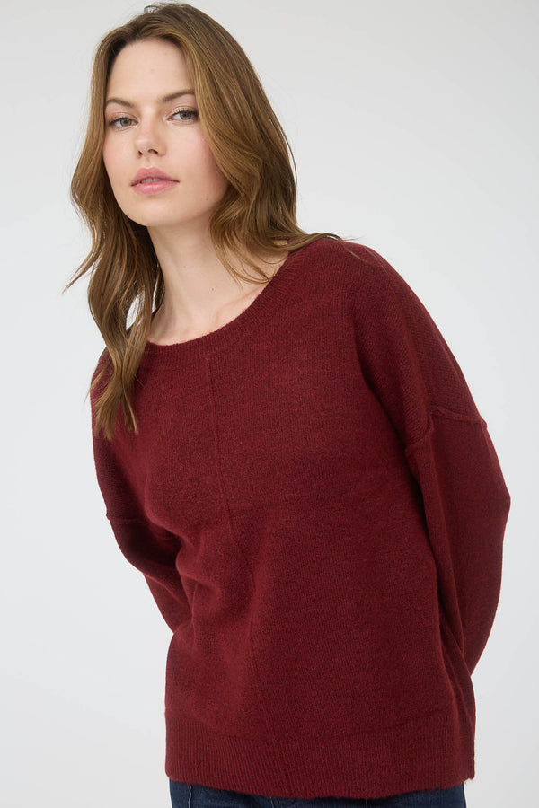 Noa Front Seam Detail Sweater, Burgundy