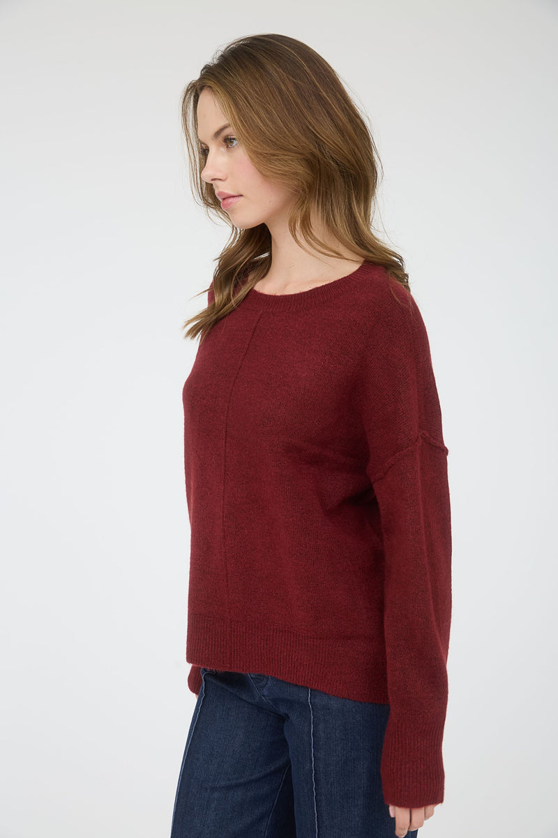Noa Front Seam Detail Sweater, Burgundy