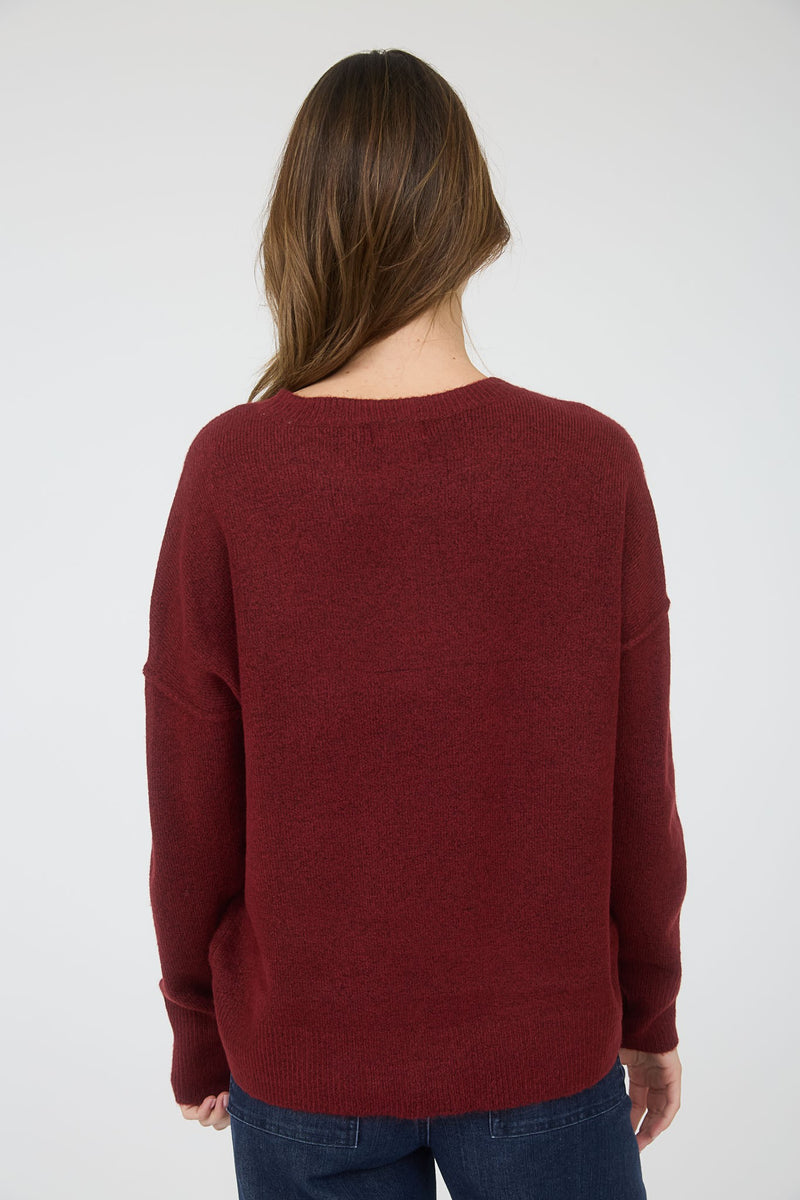 Noa Front Seam Detail Sweater, Burgundy
