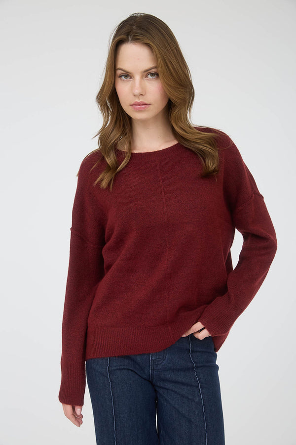 Noa Front Seam Detail Sweater, Burgundy