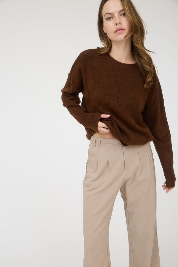 Noa Front Seam Detail Sweater, Brown