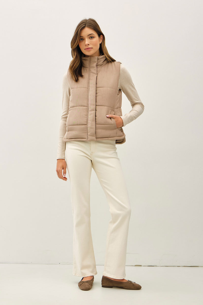 Isabelle Suede Puffer Vest, Mocha