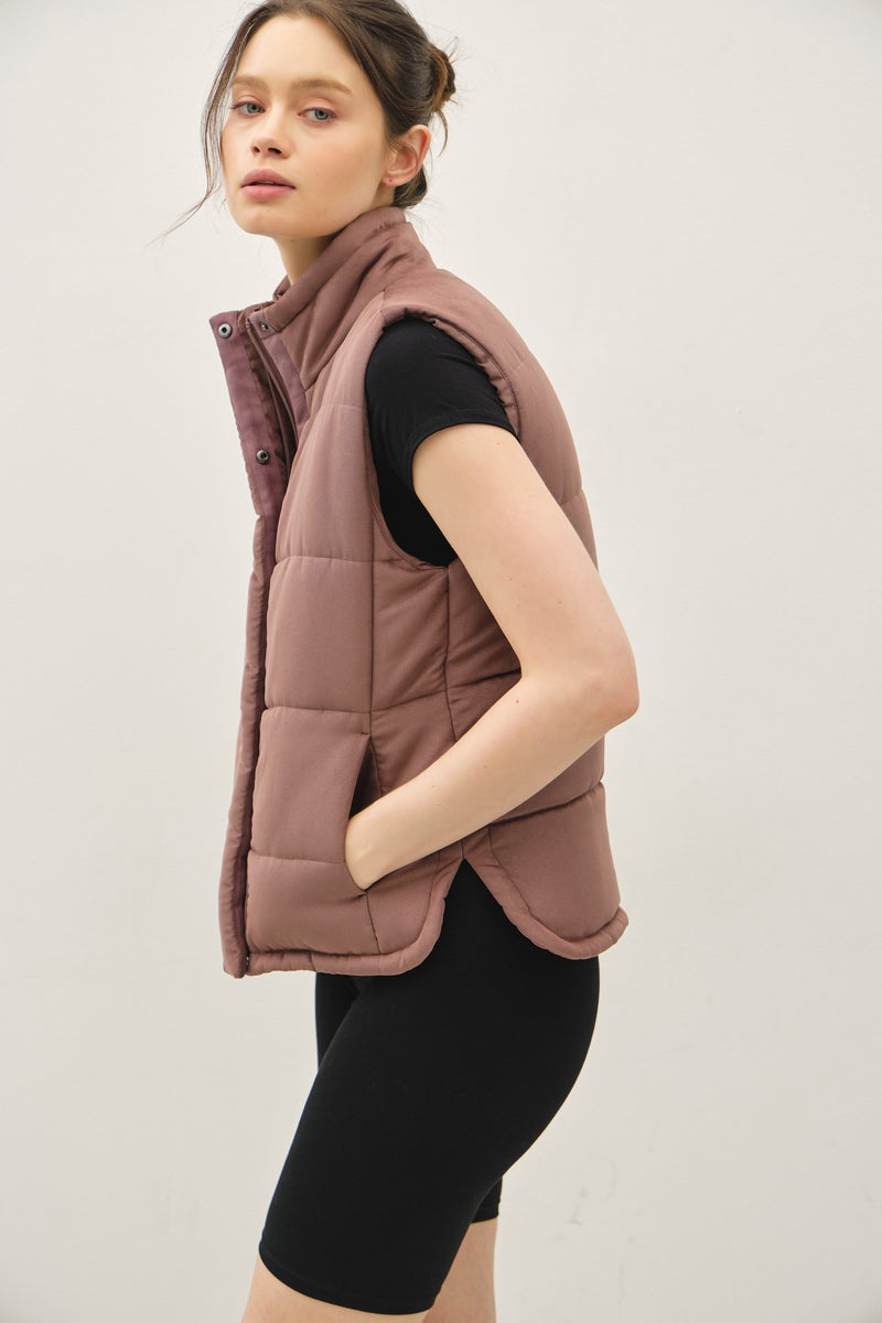 Isabelle Suede Puffer Vest, Cocoa