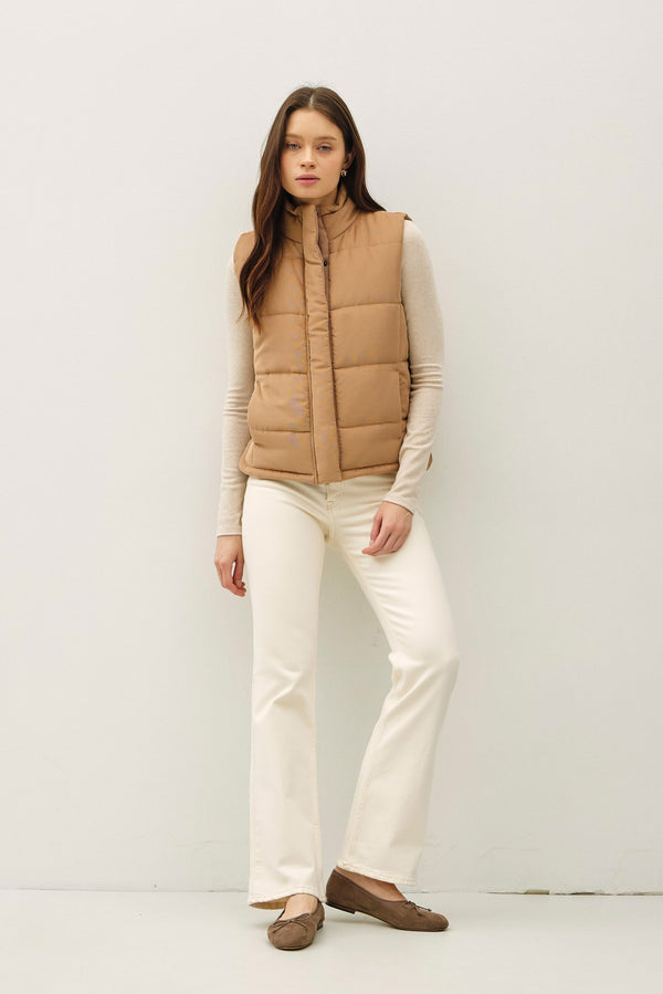 Isabelle Suede Puffer Vest, Camel