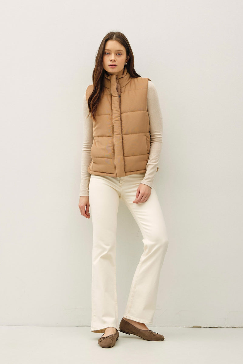 Isabelle Suede Puffer Vest, Camel