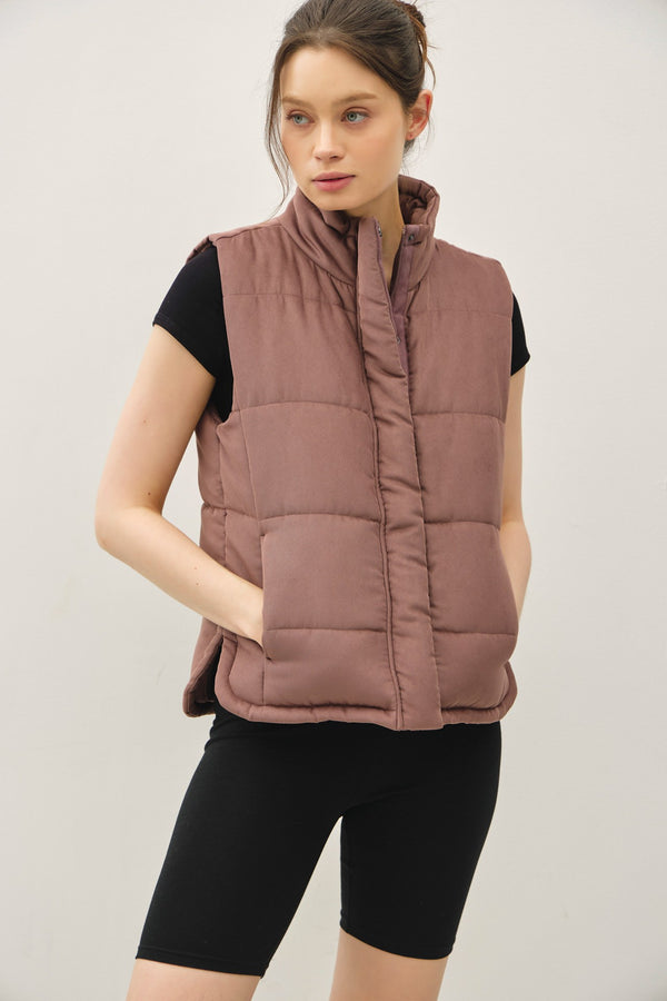 Isabelle Suede Puffer Vest, Cocoa