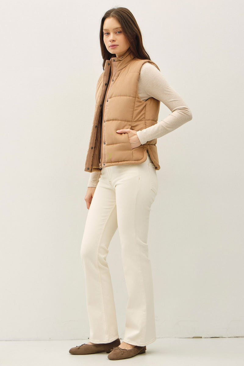 Isabelle Suede Puffer Vest, Camel