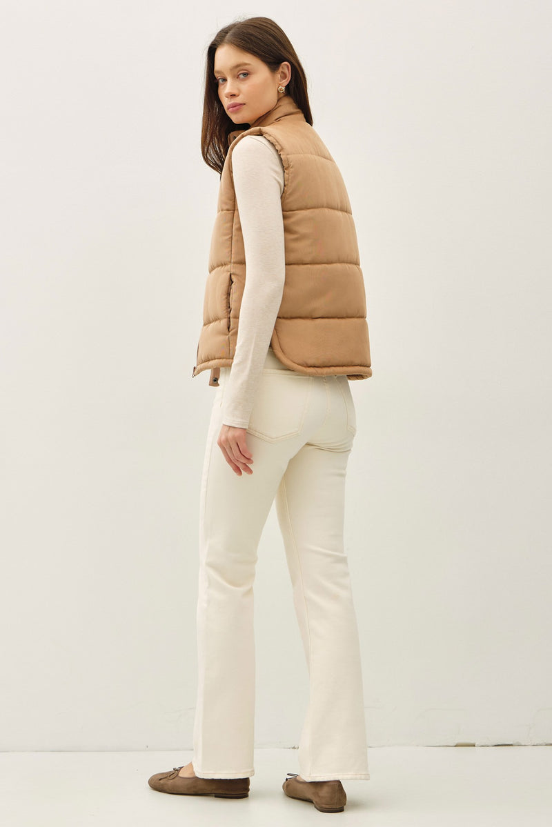Isabelle Suede Puffer Vest, Camel