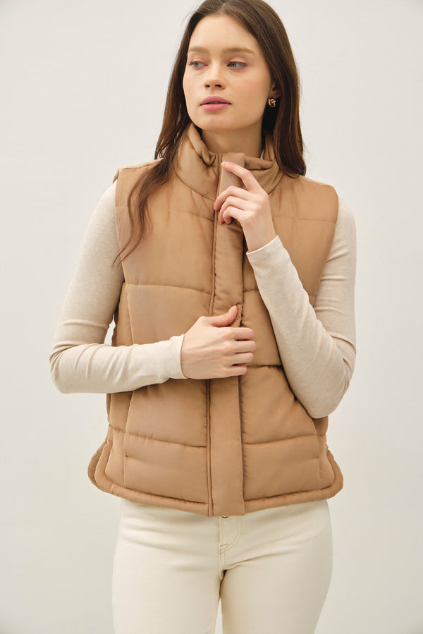 Isabelle Suede Puffer Vest, Camel
