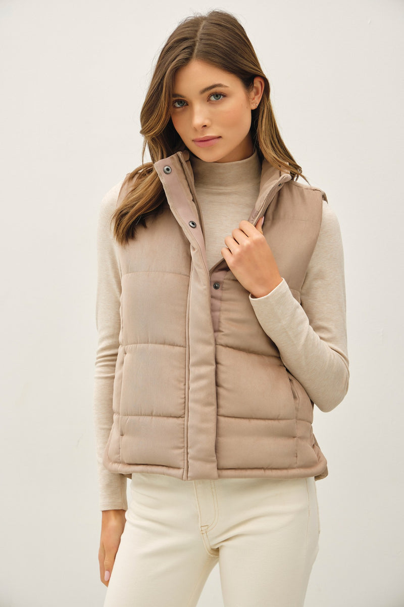 Isabelle Suede Puffer Vest, Mocha