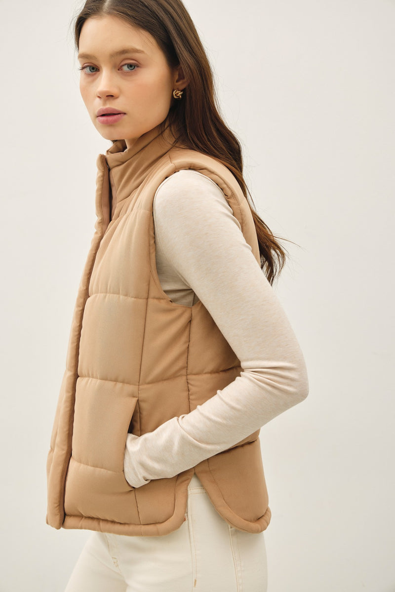 Isabelle Suede Puffer Vest, Camel