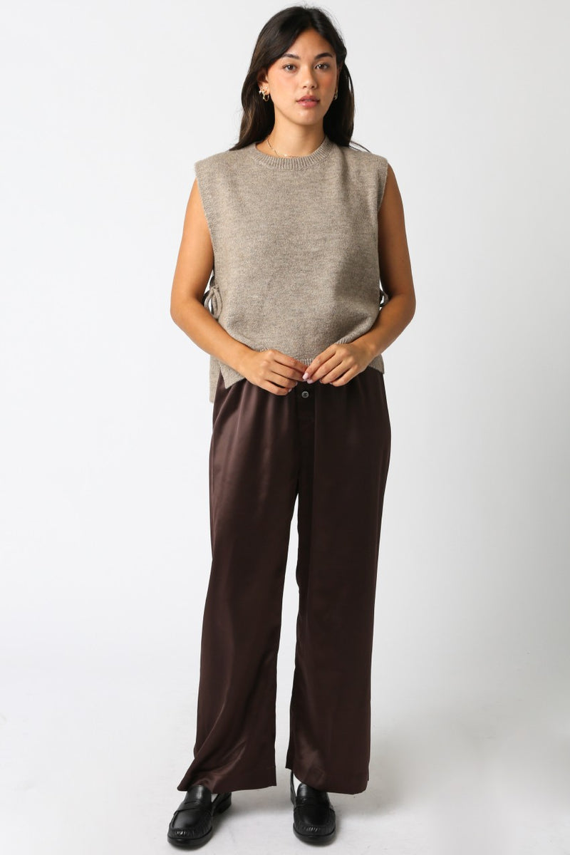 Sybil Side Tie Sweater Vest, Mocha Brown