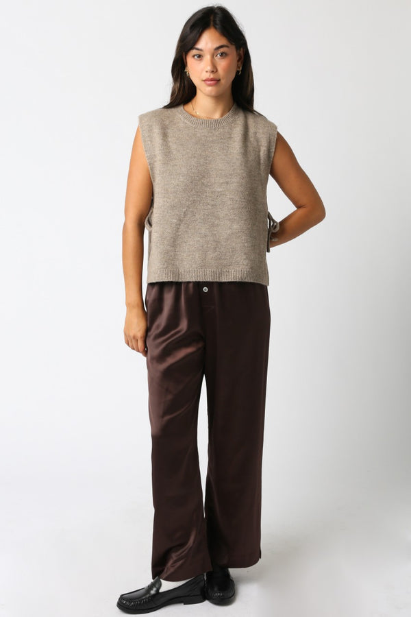 Sybil Side Tie Sweater Vest, Mocha Brown