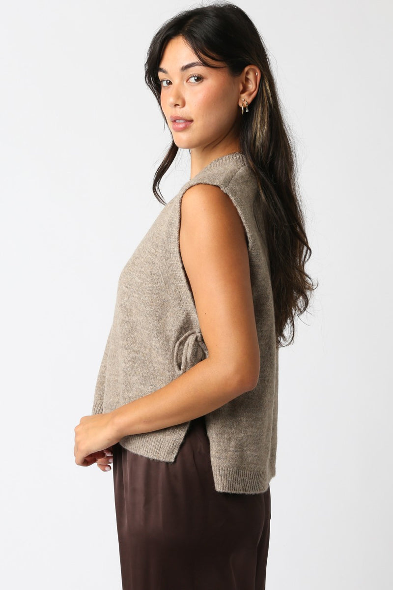 Sybil Side Tie Sweater Vest, Mocha Brown