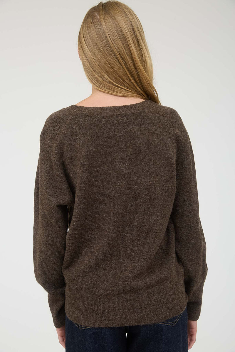 Lyra V-Neck Pullover Sweater, Brown