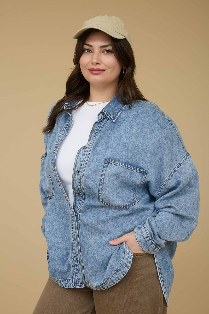 Luci Button Down Shirt, Chambray | Extended Sizes