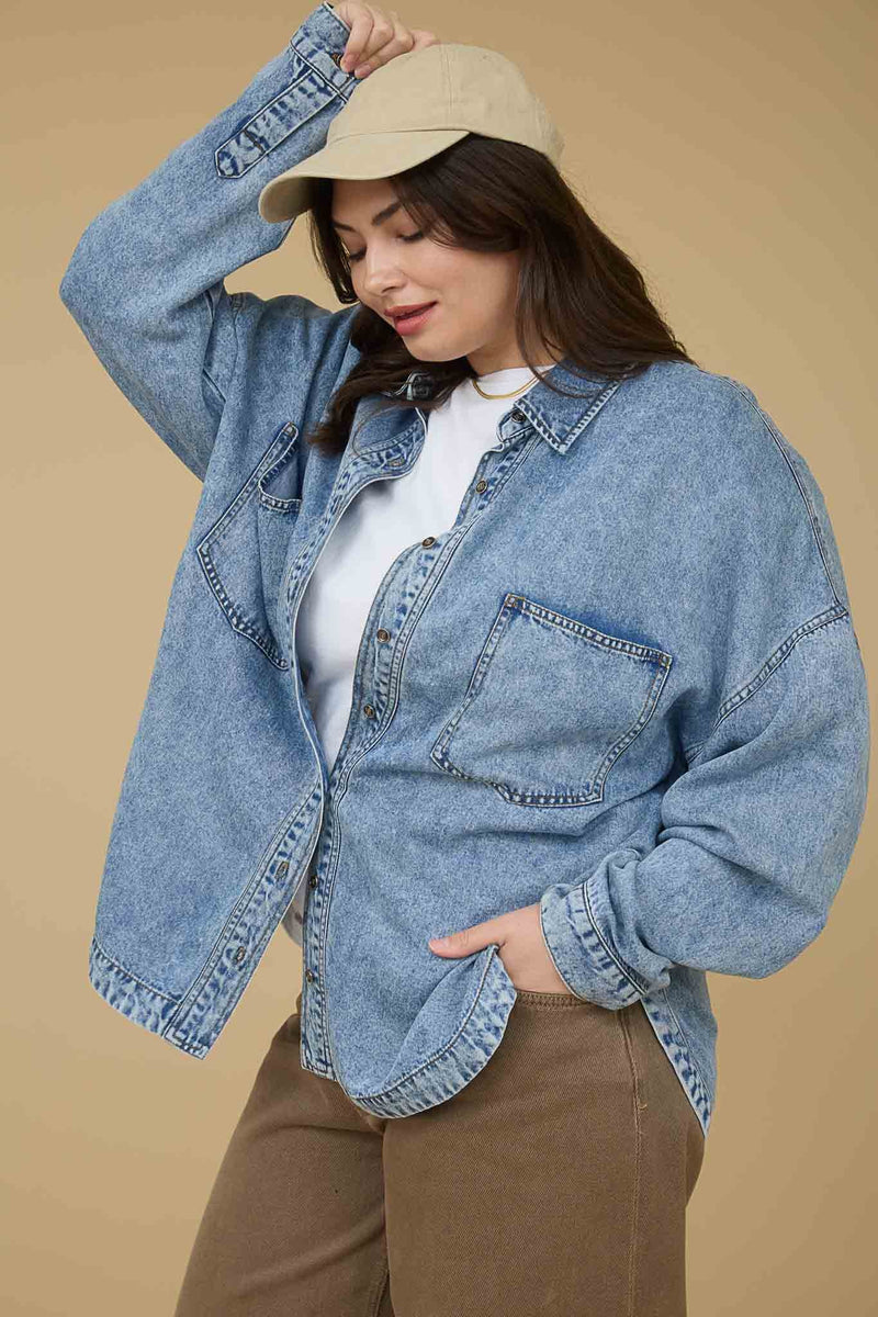 Luci Button Down Shirt, Chambray | Extended Sizes