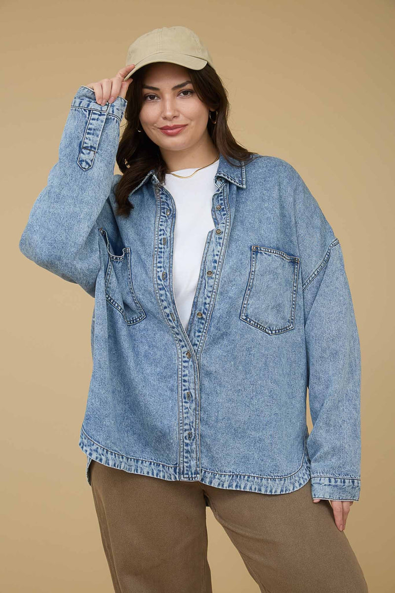 Luci Button Down Shirt, Chambray | Extended Sizes