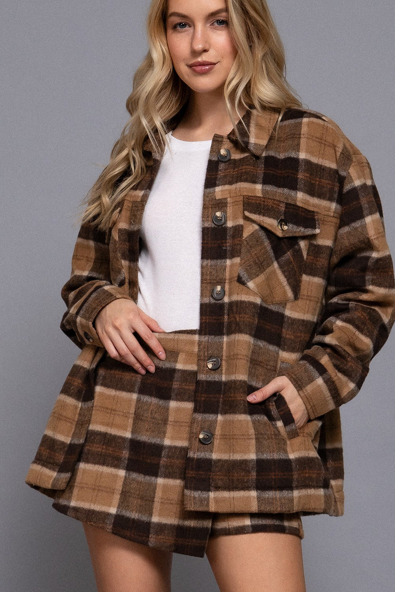 Malaya Wrap Front Plaid Skort, Khaki/Brown