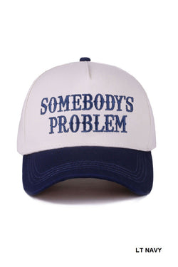 Somebody's Problem Two Tone Canvas Cotton Cap, Light Navy