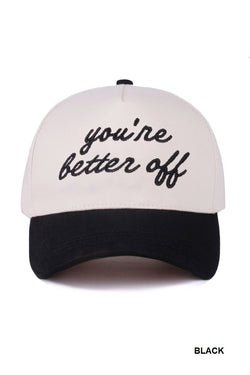 You're Better Off Two Tone Canvas Cotton Cap, Black