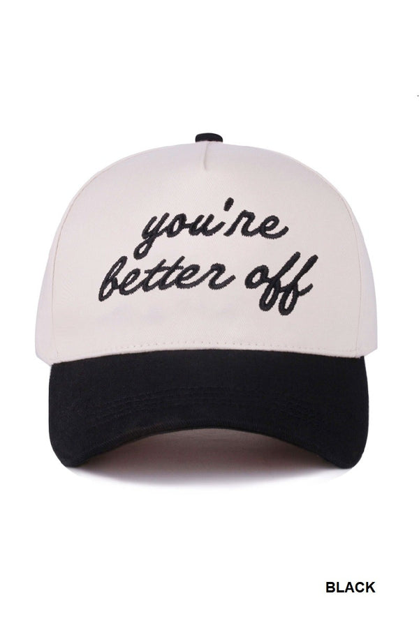 You're Better Off Two Tone Canvas Cotton Cap, Black