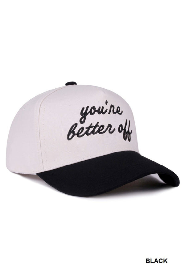 You're Better Off Two Tone Canvas Cotton Cap, Black