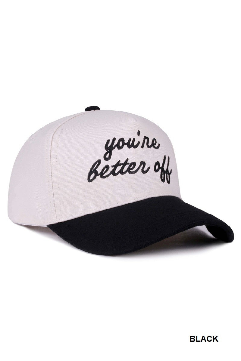You're Better Off Two Tone Canvas Cotton Cap, Black