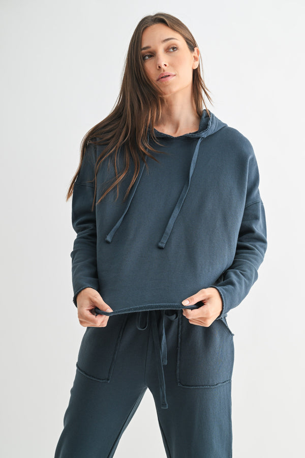 Myla Everyday Raw Edge Hoodie, Midnight Navy