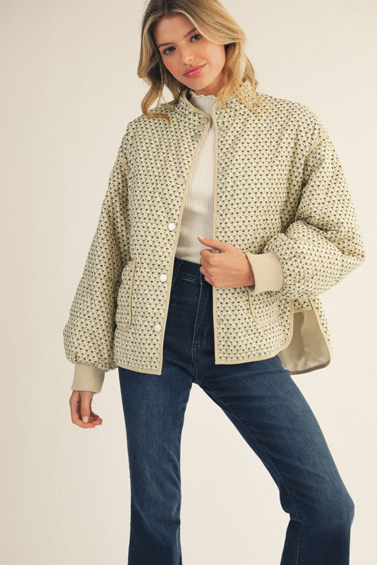 Trina Ditsy Floral Button Down Jacket, Ivory