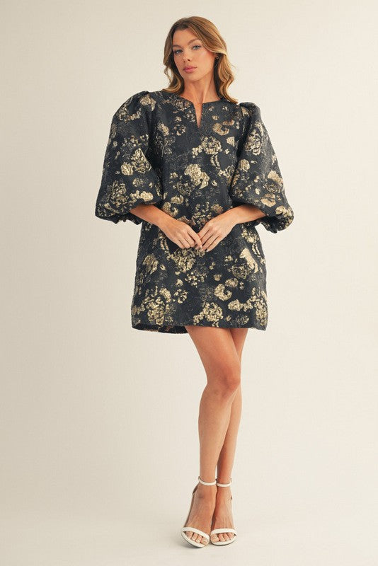 Gemma Floral Jacquard Shift Dress, Black