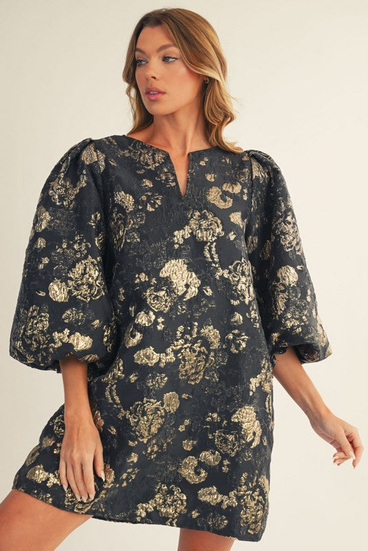 Gemma Floral Jacquard Shift Dress, Black