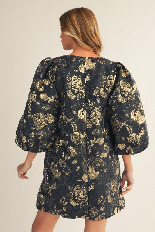 Gemma Floral Jacquard Shift Dress, Black