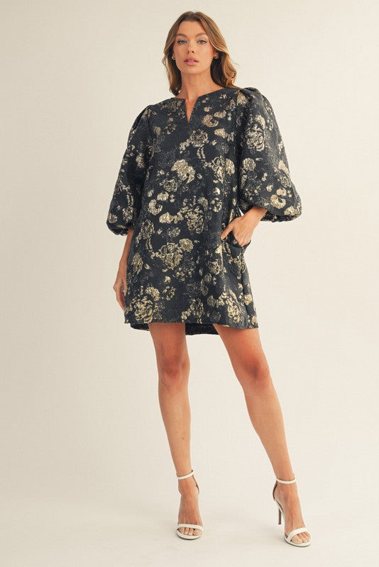 Gemma Floral Jacquard Shift Dress, Black