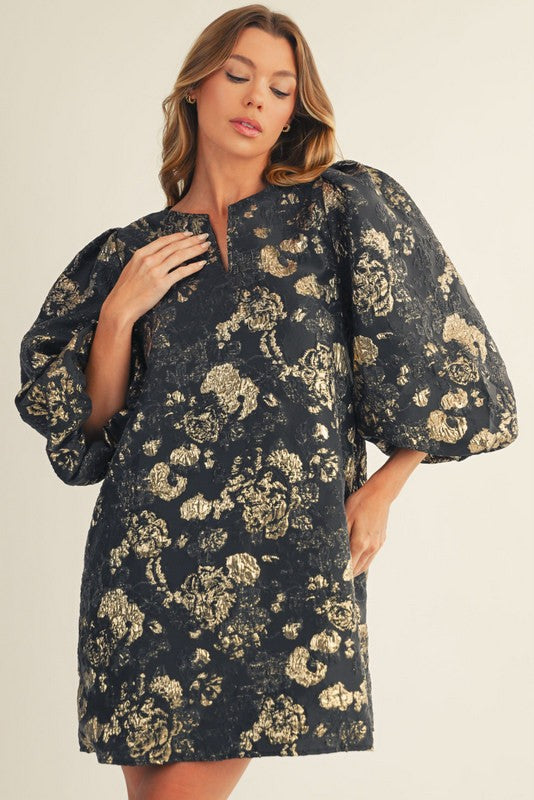 Gemma Floral Jacquard Shift Dress, Black