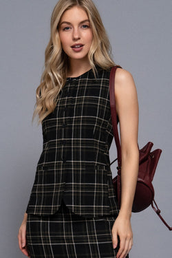 Winslow Check Woven Vest, Black/White