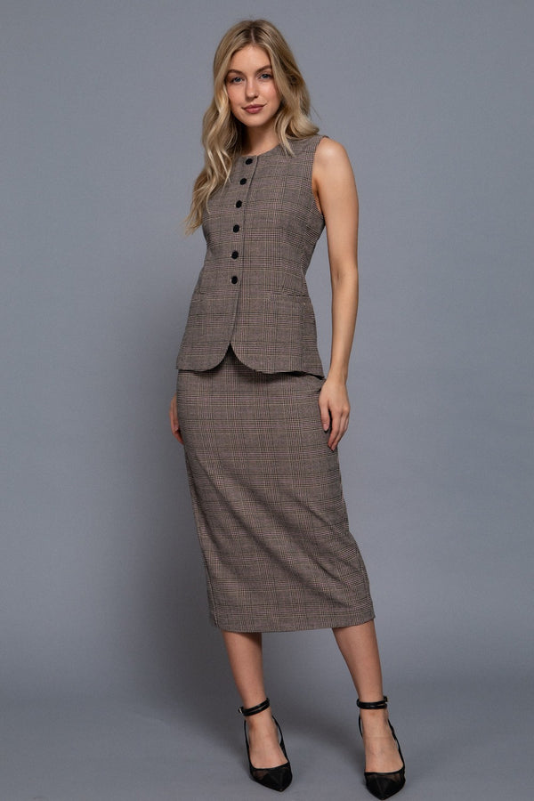 Winslow Check Woven Vest, Taupe/Pink