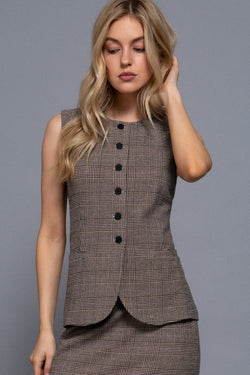 Winslow Check Woven Vest, Taupe/Pink